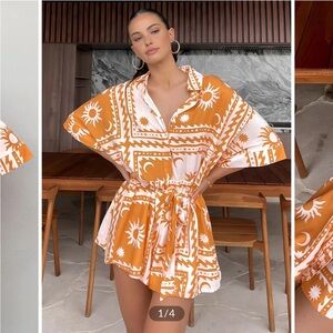 SOLD OUT on Commense. Commense Boho Orange and White Sun & Moon Pattern Jumpsuit
